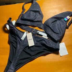 Etam Shimmery Black Triangle Bikini Set